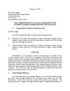 February 10, 1999 Mr. Paul S. Laggis Power County Prosecuting Attorney 20 Hillcrest Avenue P.O. Box 419 American Falls, ID[removed]