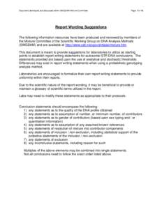 Document developed and discussed within SWGDAM Mixture Committee  Page 1 of 10 Report Wording Suggestions The following information resources have been produced and reviewed by members of