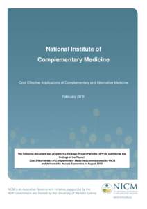 National Institute of Complementary Medicine Cost Effective Applications of Complementary and Alternative Medicine  February 2011