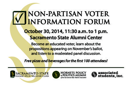 ☑  NON-PARTISAN VOTER INFORMATION FORUM  October 30, 2014, 11:30 a.m. to 1 p.m.