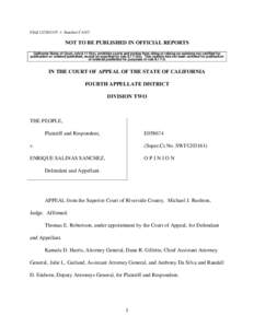 Filed[removed]P. v. Sanchez CA4/2  NOT TO BE PUBLISHED IN OFFICIAL REPORTS California Rules of Court, rule[removed]a), prohibits courts and parties from citing or relying on opinions not certified for publication or orde