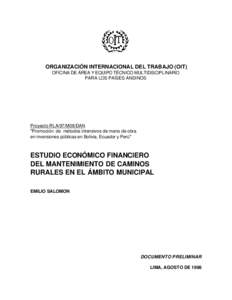 ORGANIZACIÓN INTERNACIONAL DEL TRABAJO (OIT) OFICINA DE ÁREA Y EQUIPO TÉCNICO MULTIDISCIPLINARIO PARA LOS PAÍSES ANDINOS Proyecto RLA/97/M08/DAN 