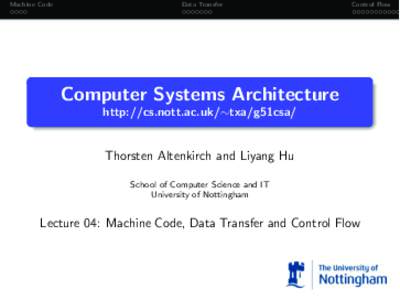 Machine Code  Data Transfer Control Flow