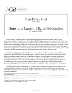 State Policy Brief March 2017 Sunshine Laws in Higher Education by James C. Hearn