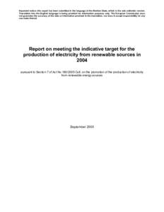 Report on meeting the indicative target for the production of electricity from renewable sources in 2004