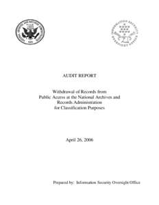 Audit Report on Withdrawal of Records from Public Access at the National Archives and Records Administration