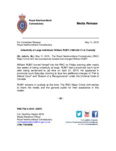 Royal Newfoundland Constabulary Media Release  For Immediate Release