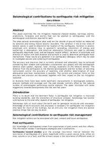 Earthquake Engineering in Australia, Canberra[removed]November[removed]Seismological contributions to earthquake risk mitigation Gary Gibson Environmental Systems and Services, Melbourne Monash University, Melbourne