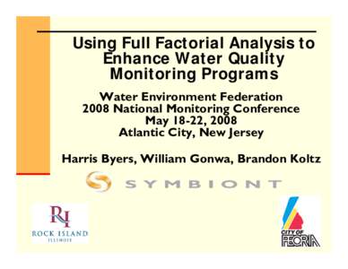 Using Full Factorial Analysis to Enhance Water Quality Monitoring Programs Water Environment Federation 2008 National Monitoring Conference May 18-22, 2008