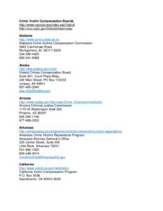 Crime Victim Compensation Boards http://www.nacvcb.org/index.asp?sid=6 http://ovc.ncjrs.gov/findvictimservices/ Alabama http://www.acvcc.state.al.us/ Alabama Crime Victims Compensation Commission