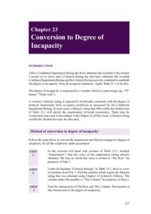 Chapter 23  Conversion to Degree of Incapacity INTRODUCTION After a Combined Impairment Rating has been obtained and rounded to the nearest