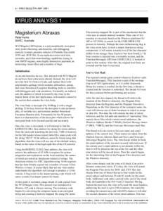 6 • VIRUS BULLETIN MAY[removed]VIRUS ANALYSIS 1 Magisterium Abraxas Peter Ferrie SARC, Australia