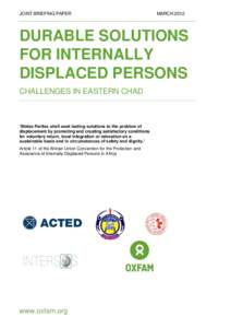 Durable Solutions for Internally Displaced Persons: Challenges in eastern Chad