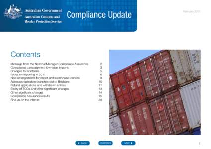 Compliance Update  February 2011 Contents Message from the National Manager Compliance Assurance