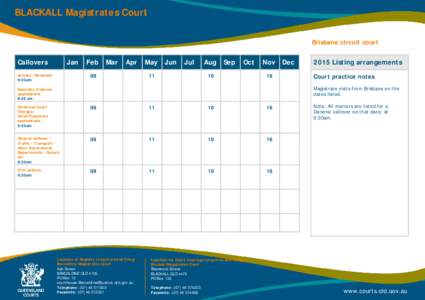 Court calendar - Magistrates Court Blackall