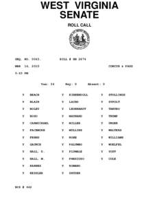 WEST VIRGINIA SENATE ROLL CALL SEQ. NOMAR