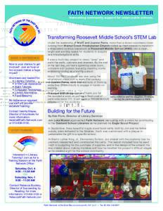 FAITH NETWORK NEWSLETTER  Networking community support for urban public schools. Transforming Roosevelt Middle School’s STEM Lab OCTOBER 2014