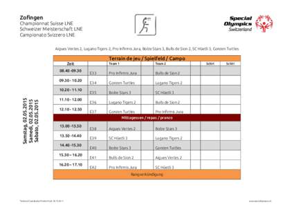 Zofingen  Championnat Suisse LNE Schweizer Meisterschaft LNE Campionato Svizzero LNE Aigues Vertes 2, Lugano Tigers 2, Pro Infirmis Jura, Bolze Stars 3, Bulls de Sion 2, SC Hüetli 3, Gonzen Turtles