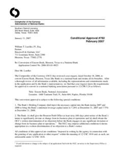 Comptroller of the Currency Administrator of National Banks Southern District Licensing 500 North Akard, Suite 1600 Dallas, Texas[removed]