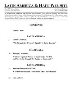 LATIN AMERICA & HAITI WEB SITE Ronald F. Coburn, Editor Lawren S. Bale, Webmaster LatinAmericaHaiti.com Volume 005 Fall 2009
