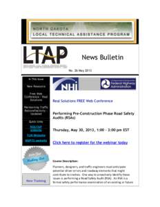 News Bulletin No. 26 May 2013 In This Issue New Resource Free Web Conference - Real