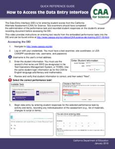 QUICK REFERENCE GUIDE  How to Access the Data Entry Interface CAA