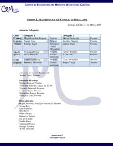 Centro de Estudiantes de Medicina Universidad Católica  SESIÓN EXTRAORDINARIA DEL CONSEJO DE DELEGADOS Santiago de Chile, 31 de Marzo, 2015 Asistencia Delegados: Curso