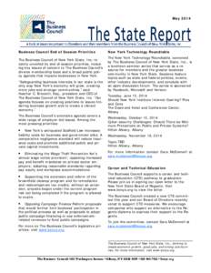 May[removed]Business Council End of Session Priorities The Business Council of New York State, Inc. recently unveiled its end of session priorities, including key issues of concern to The Business Council’s diverse membe