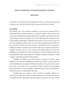 Abstracta SPECIAL ISSUE V, pp. 42 – 61, 2010  REPLY TO NODDINGS, COTTINGHAM, DRIVER, AND BAIER Michael Slote