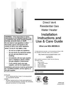 Direct Vent Residential Gas Water Heater Installation Instructions and