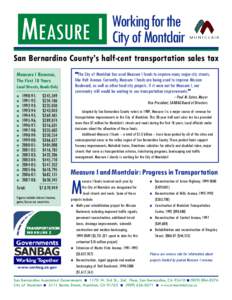 MEASURE I  Working for the City of Montclair  San Bernardino County’s half-cent transportation sales tax