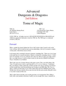 Advanced Dungeons & Dragons® 2nd Edition Tome of Magic TSR, Inc.