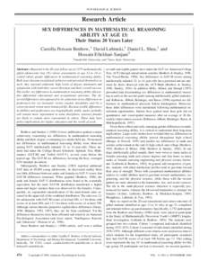 PSYCHOLOGICAL SCIENCE  Research Article SEX DIFFERENCES IN MATHEMATICAL REASONING ABILITY AT AGE 13: Their Status 20 Years Later