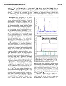 Solar System Sample Return Mission[removed]pdf IN-SITU K-Ar GEOCHRONOLOGY: AGE DATING FOR SOLAR SYSTEM SAMPLE RETURN SELECTION. J. Hurowitz1, O. Aharonson2, M. Channon2, S. Chemtob2, M. Coleman1, J. Eiler2, K. Farle