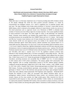 Innocent Paulin Ritte Identification and characterization of Markers Linked to Resistance Mofifs against Maize Chlorotic Mottle Virus Infection in Tanzanian Maize Germplasm through Amplified Fragment Length Polymorphism 