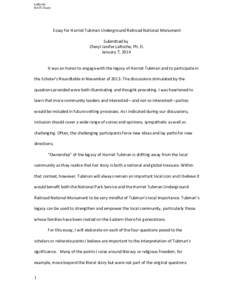 LaRoche HATU Essay Essay for Harriet Tubman Underground Railroad National Monument Submitted by Cheryl Janifer LaRoche, Ph. D.