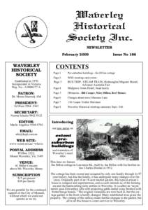 NEWSLETTER February 2009 WAVERLEY HISTORICAL SOCIETY