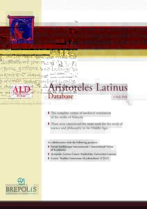 Aristoteles Latinus Database ONLINE  ❱	 The complete corpus of medieval translations