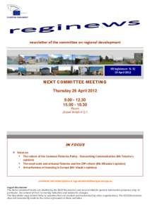 EUROPEAN PARLIAMENT  newsletter of the committee on regional development VII legislature N[removed]April 2012