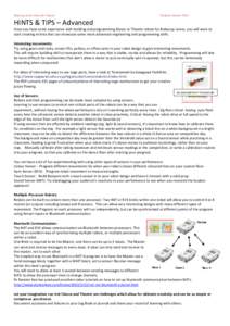 Robocup Junior Dance & Theatre  Paulette Tolonen 2014 HINTS & TIPS – Advanced Once you have some experience with building and programming Dance or Theatre robots for Robocup Junior, you will want to