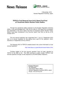 Press Release, Nuclear Regulation Authority (NRA), Japan, 5 November 2014