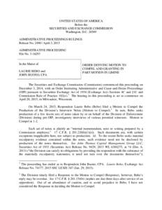 UNITED STATES OF AMERICA Before the SECURITIES AND EXCHANGE COMMISSION Washington, D.CADMINISTRATIVE PROCEEDINGS RULINGS Release NoApril 3, 2015