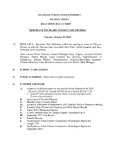 COASTSIDE COUNTY WATER DISTRICT 766 MAIN STREET HALF MOON BAY, CAMINUTES OF THE BOARD OF DIRECTORS MEETING  Tuesday, October 13, 2015
