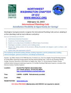NORTHWEST WASHINGTON CHAPTER Of ICC WWW.NWCICC.ORG February 12, 2015 International Plumbing Code