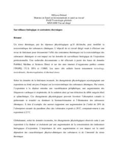 Mélyssa Deland Maitrise en Santé environnementale et santé au travail Profil Toxicologie générale MSN 6900 Travail dirigé Surveillance biologique et contraintes thermiques