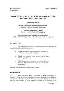 For information 25 June 2003 PWSCI[removed]NOTE FOR PUBLIC WORKS SUBCOMMITTEE