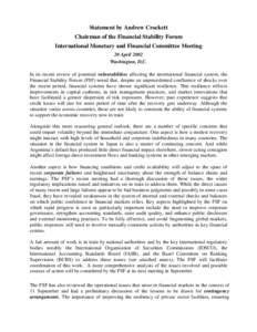 Statement to the International Monetary and Financial Committee Meeting by Mr. Andrew Crockett, Chairman of the Financial Stability Forum, April 20, 2002