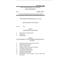 ISSN035X THE UNITED REPUBLIC OF TANZANIA BILL SUPPLEMENT 20th May, 2016  No. 1