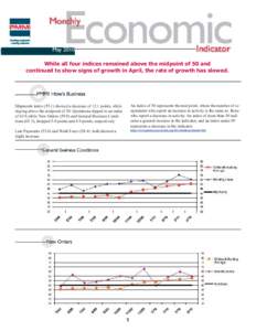 May 2010 While all four indices remained above the midpoint of 50 and continued to show signs of growth in April, the rate of growth has slowed. Shipments index[removed]showed a decrease of 12.1 points, while staying abov