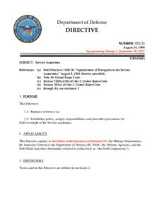 Department of Defense  DIRECTIVE NUMBER[removed]August 24, 1994 Incorporating Change 1, September 20, 2011